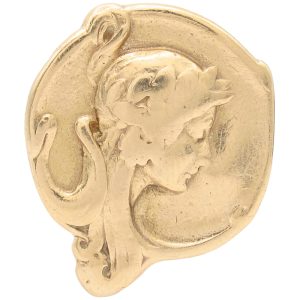 Art Nouveau Ladies Profile Relief Ring 14K Gold front