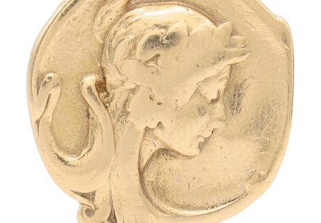 Art Nouveau Ladies Profile Relief Ring 14K Gold front