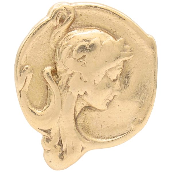 Art Nouveau Ladies Profile Relief Ring 14K Gold front