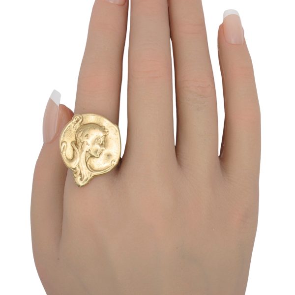 Art Nouveau Ladies Profile Relief Ring 14K Gold worn