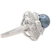Black Cultured Pearl Domed Floral Ring 14K White Gold side