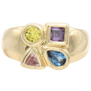 Colorful Confetti Multi Gemstone Ring 14K Gold