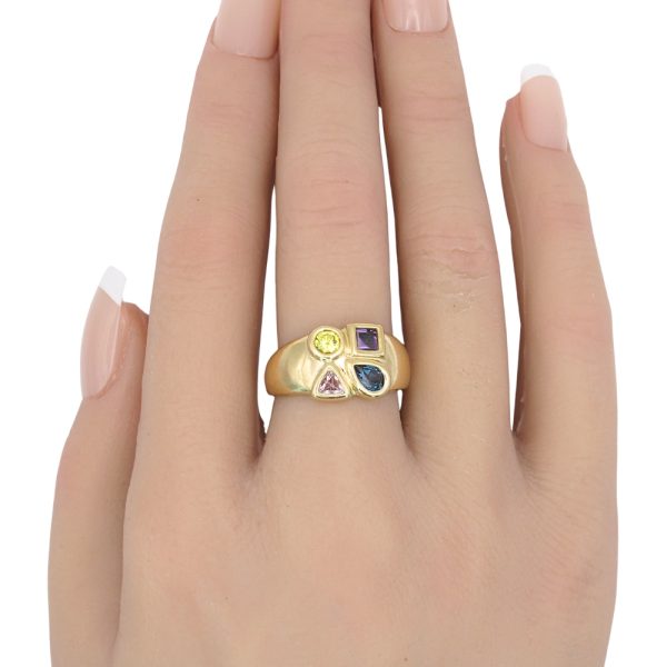 Colorful Confetti Multi Gemstone Ring 14K Gold worn
