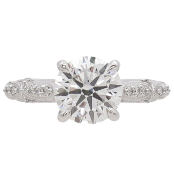 Custom 1.7ct H- SI1 GIA Round Brilliant engagement ring with diamond accents in 14K white gold