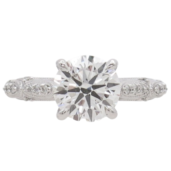 Custom 1.7ct H- SI1 GIA Round Brilliant engagement ring with diamond accents in 14K white gold