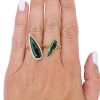 Custom 2 Carat Toi Et Moi Tourmaline Pear Gemstone Bezel Ring Yellow Gold Asymmetrical