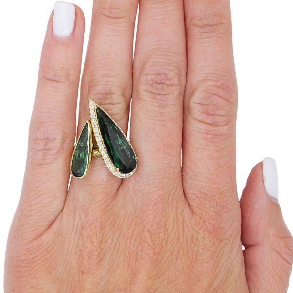 Custom 4 Carat Toi Et Moi Tourmaline Pear Gemstone Halo Ring Yellow Gold