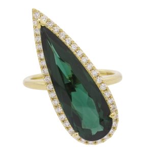 Custom 4 Carat Tourmaline Pear Gemstone Halo Ring Yellow Gold Halo