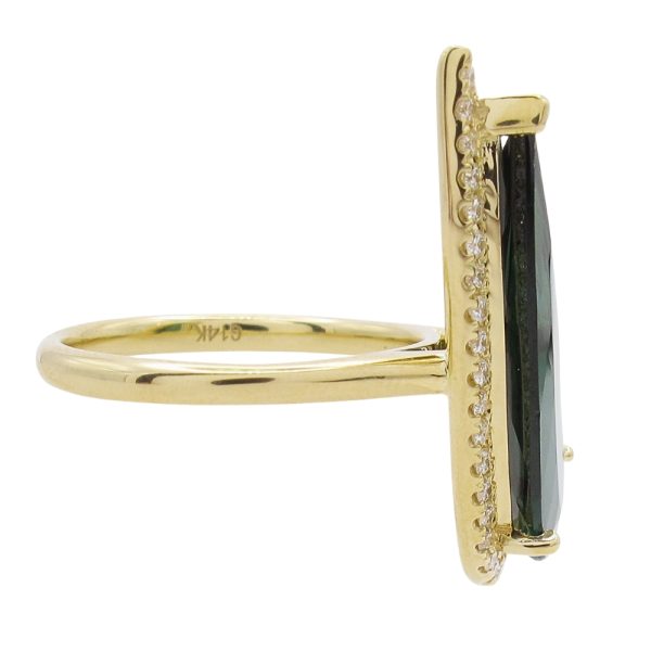 Custom 4 Carat Tourmaline Pear Gemstone Halo Ring Yellow Gold Halo Side