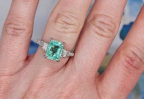 Custom alternative emerald engagement ring
