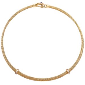 Double Cable Collar Necklace with Diamond & Sapphire Accent 14K Gold