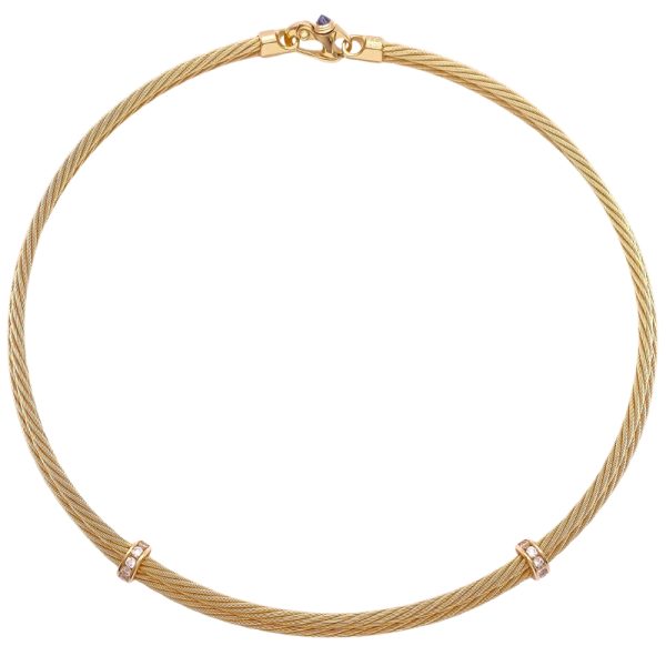 Double Cable Collar Necklace with Diamond & Sapphire Accent 14K Gold