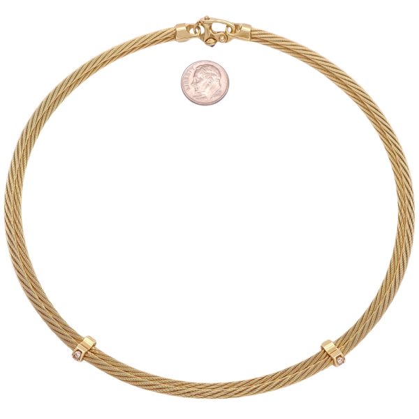 Double Cable Collar Necklace with Diamond & Sapphire Accent 14K Gold back