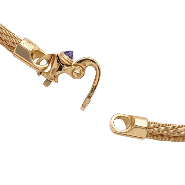 Double Cable Collar Necklace with Diamond & Sapphire Accent 14K Gold clasp