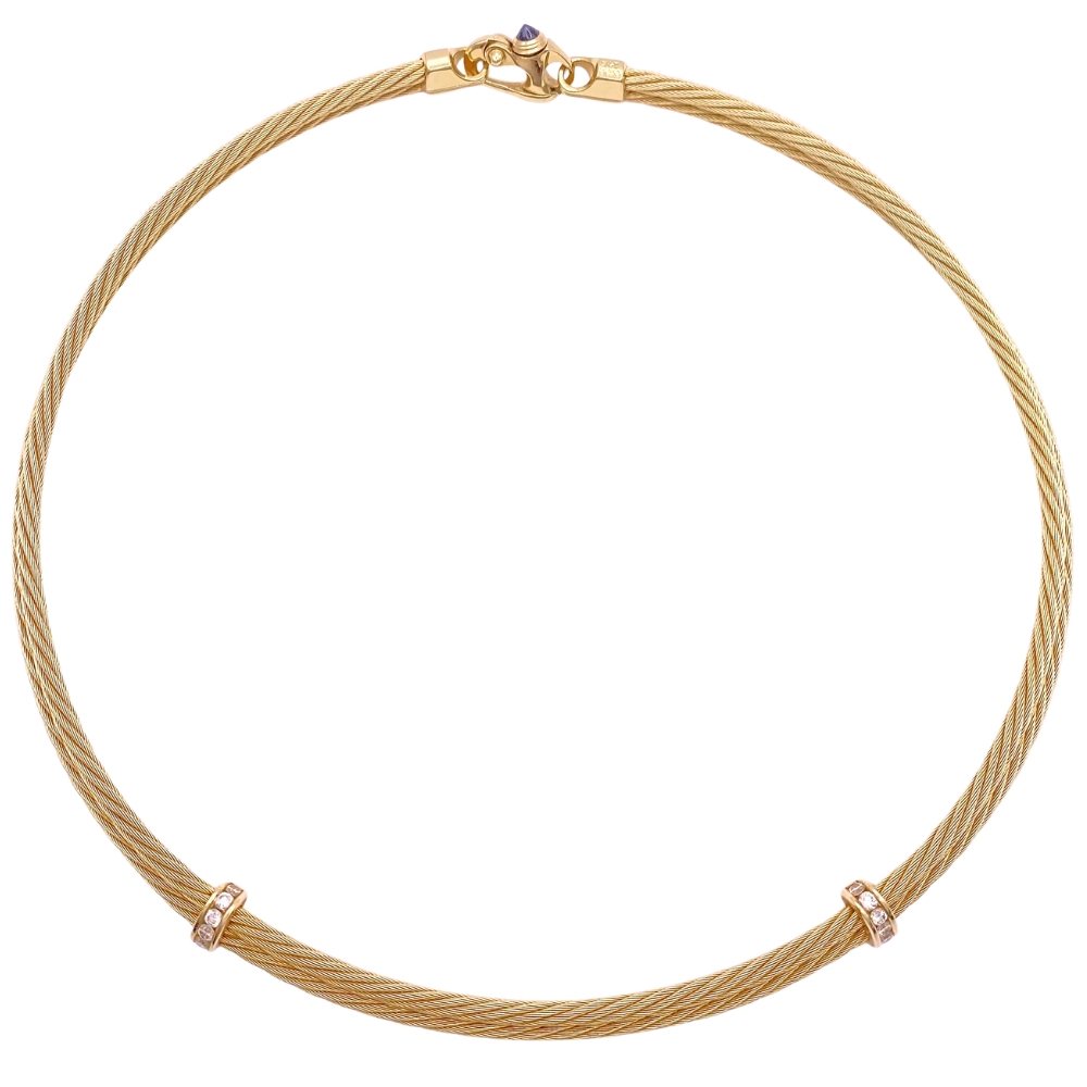 Double Cable Collar Necklace with Diamond & Sapphire Accent 14K Gold