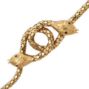 Double Snake Love Knot Victorian Revival Bracelet 18K Yellow Gold Close Up