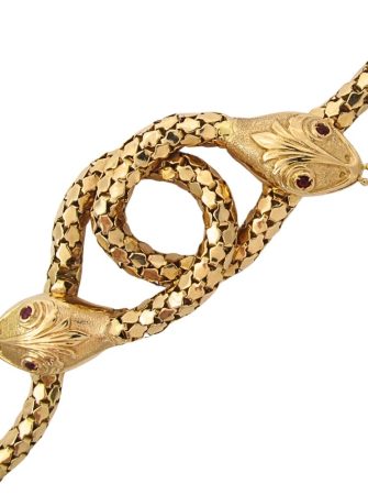 Double Snake Love Knot Victorian Revival Bracelet 18K