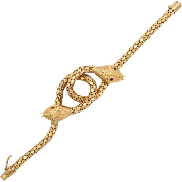Double Snake Love Knot Victorian Revival Bracelet 18K Yellow Gold Entirty