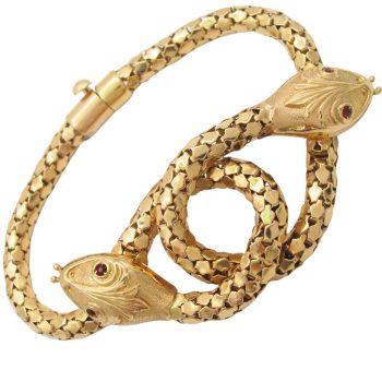 Double Snake Love Knot Victorian Revival Bracelet 18K Yellow Gold Front