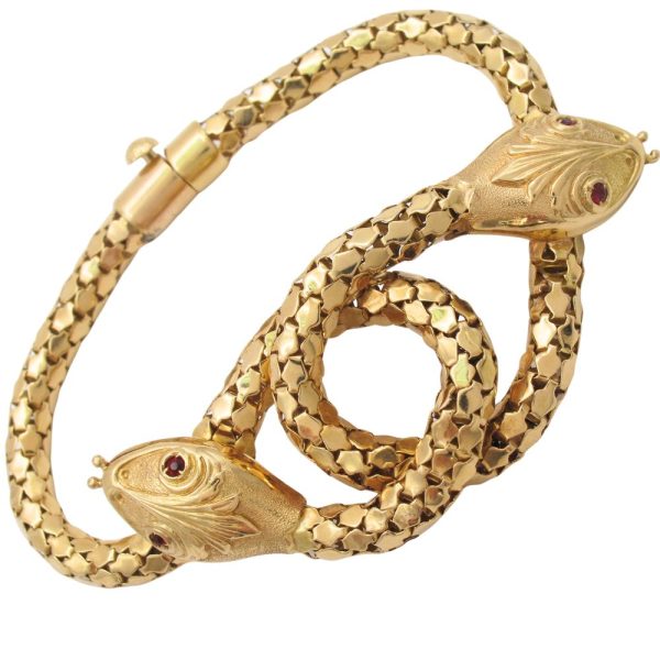 Double Snake Love Knot Victorian Revival Bracelet 18K Yellow Gold Front