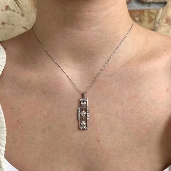 Edwardian 1.74ctw Diamond Pendant Platinum worn
