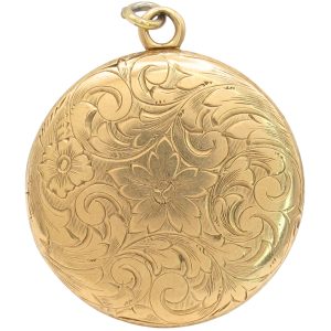 Edwardian Era Round Floral Locket Pendant 14K Gold front