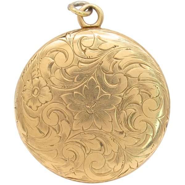 Edwardian Era Round Floral Locket Pendant 14K Gold front