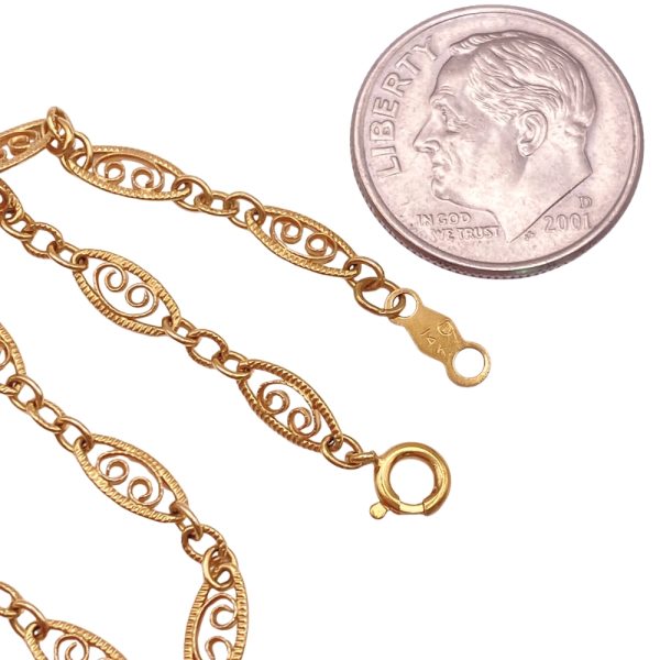Filigree Link Necklace 14K Gold 24 Length clasp