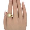 Golden Tahitian Pearl Ring with Diamond Butterfly Accents in 18K Gold worn