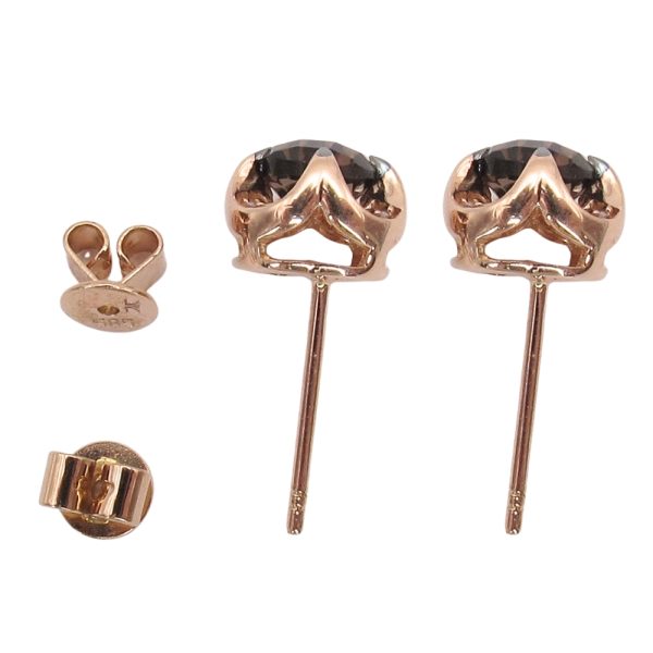 Le Vian 0.88ctw Chocolate Quartz Stud Earrings 14K Rose Gold side with backs