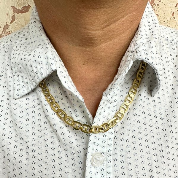 Mariner Link Chain Necklace 14K Gold 20 Length worn