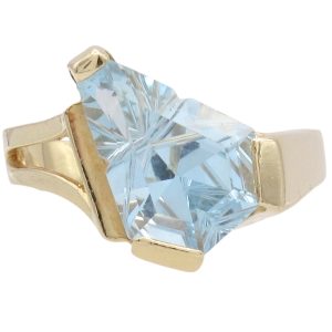 Modernist 3.62ctw Fantasy Cut Sky Blue Topaz Ring 14K Gold