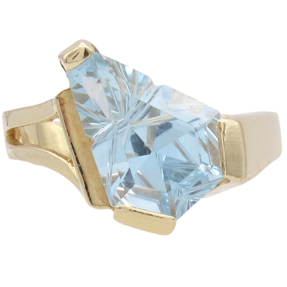 Modernist 3.62ctw Fantasy Cut Sky Blue Topaz Ring 14K Gold
