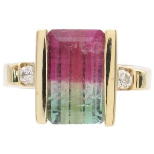 Modernist 5.35ctw Watermelon Tourmaline Ring 14K Gold