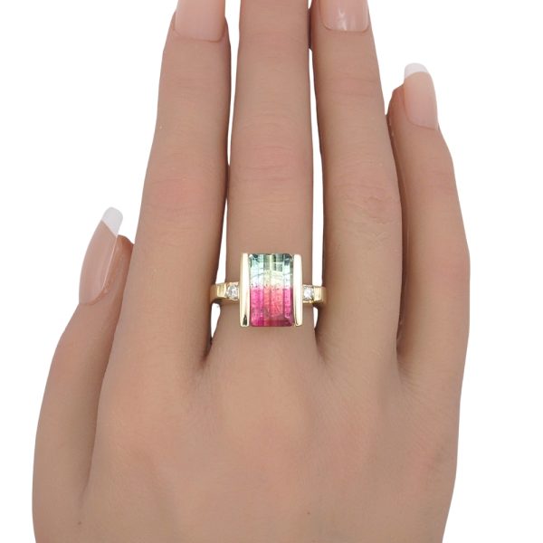 Modernist 5.35ctw Watermelon Tourmaline Ring 14K Gold worn