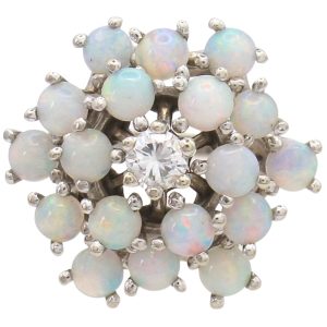 Natural Opal Cluster Ring 14K White Gold