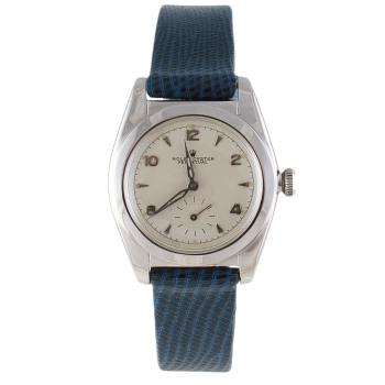 Pre-Owned Vintage Rolex 32MM Bubble Back Oyster Perpetual (1946) Stainless Steel On Leather Band Model 2764 Front