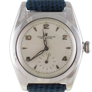 Pre-Owned Vintage Rolex 32MM Bubble Back Oyster Perpetual (1946) Stainless Steel On Leather Band Model 2764