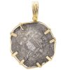 Shipwreck 8 Reales Silver Coin Pendant in 14K Gold back