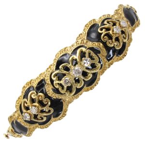 Victorian Revival 0.32ctw Diamond & Black Enamel Bracelet 14K Gold