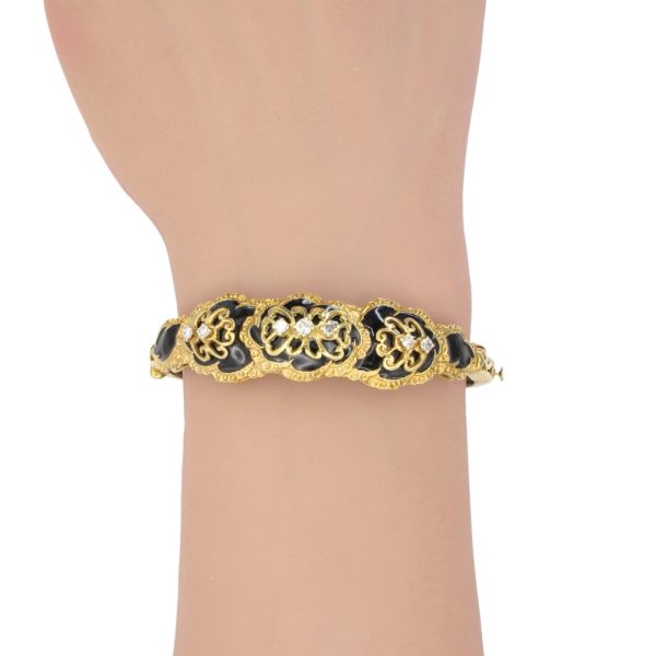 Victorian Revival 0.32ctw Diamond & Black Enamel Bracelet 14K Gold worn
