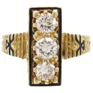 Victorian Revival 0.55ctw Diamond Ring with Black Enamel in 14K Gold