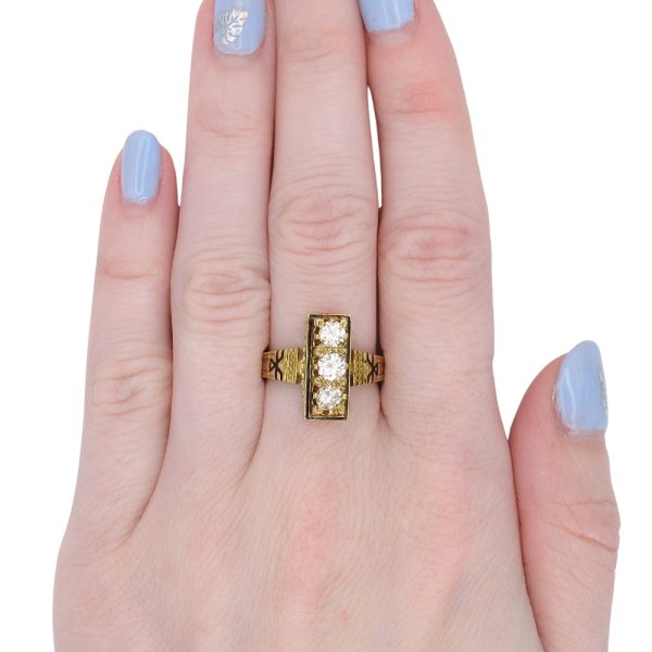 Victorian Revival 0.55ctw Diamond Ring with Black Enamel in 14K Gold worn