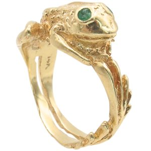 Vintage 0.10ctw Emerald Frog Ring 14K Gold