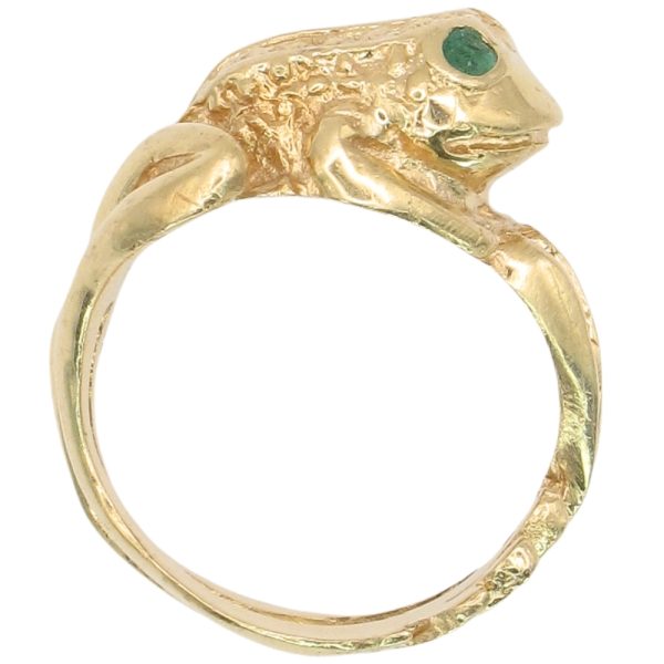 Vintage 0.10ctw Emerald Frog Ring 14K Gold side profile