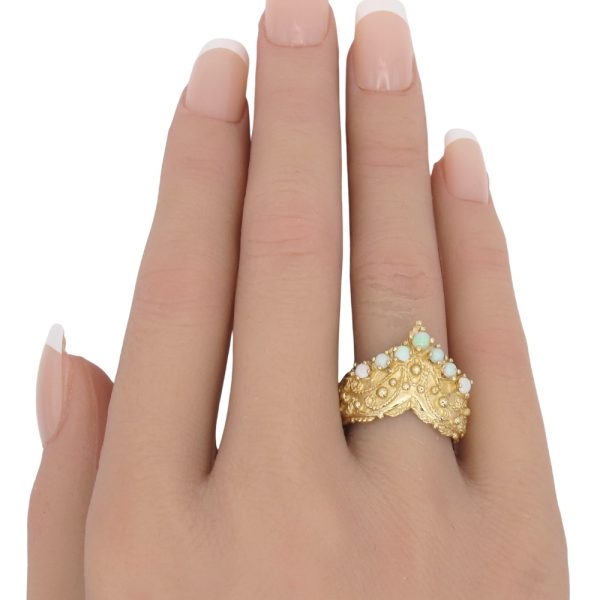Vintage Opal Bohemian Chevron Ring 14K Gold worn