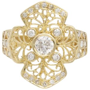 0.64ctw Diamond Cross Filigree Ring 14K Gold