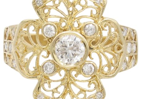0.64ctw Diamond Cross Filigree Ring 14K Gold