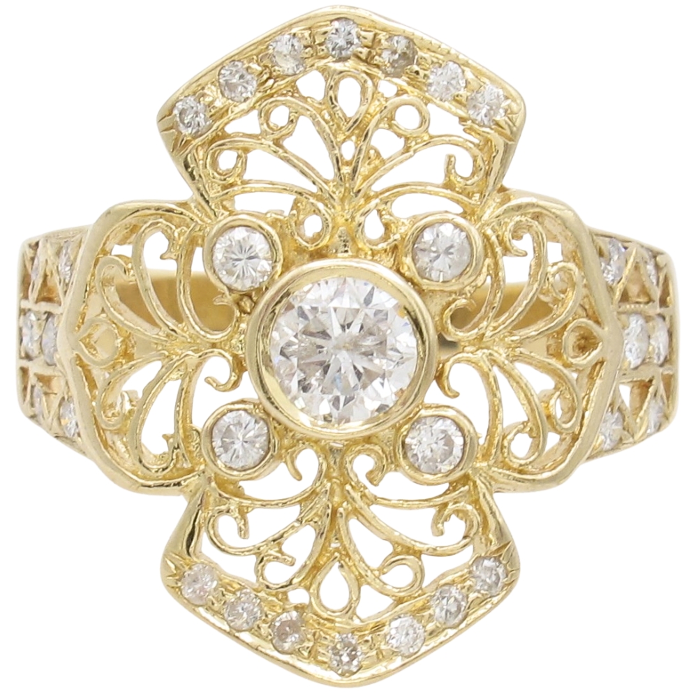 0.64ctw Diamond Cross Filigree Ring 14K Gold