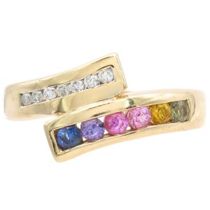 0.67ctw Rainbow Sapphire Bypass Ring 14K Gold
